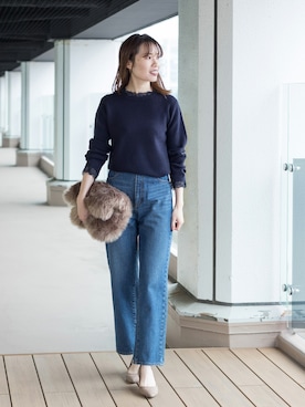 「ハイウエストデニム」｜NBB STAFF17さん（レディース・160cm）の冬コーディネート