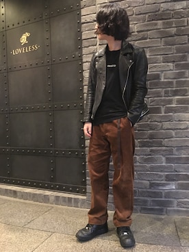 「バイカージャケット」｜佐伯さん（メンズ・170cm）の秋コーディネート