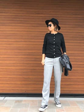 「ハットコーデ」｜「アイテム（ライダースジャケット）」を使った、naaaamiさん（レディース・158cm）の秋コーディネート