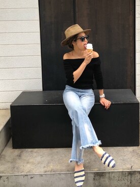 「TODAYFUL（トゥデイフル）のベンドフレームピアス（ピアス（両耳用））」を使った、naaaamiさん（レディース・158cm）の春コーディネート