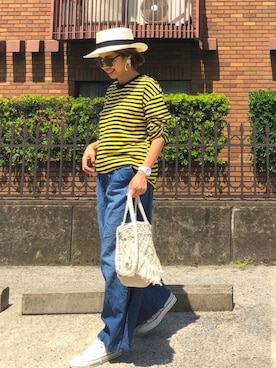「AMERICAN HOLIC（アメリカンホリック）のエプロンサロペット（サロペット/オーバーオール）」を使った、naaaamiさん（レディース・158cm）の春コーディネート