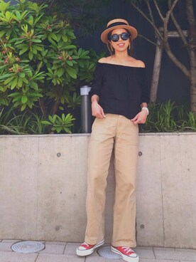 「TODAYFUL（トゥデイフル）のベンドフレームピアス（ピアス（両耳用））」を使った、naaaamiさん（レディース・158cm）の春コーディネート