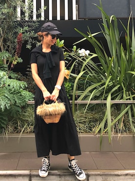 「SNIDEL（スナイデル）のエコファーアラログバッグ（かごバッグ）」を使った、naaaamiさん（レディース・158cm）の春コーディネート