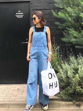 「URBAN RESEARCH Sonny Label（アーバンリサーチサニーレーベル）のアイテム（サロペット/オーバーオール）」を使った、naaaamiさん（レディース・158cm）の夏コーディネート