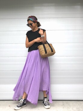 「TODAYFUL（トゥデイフル）のベンドフレームピアス（ピアス（両耳用））」を使った、naaaamiさん（レディース・158cm）の夏コーディネート