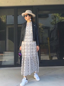 「ハットコーデ」｜「アイテム（ライダースジャケット）」を使った、naaaamiさん（レディース・158cm）の秋コーディネート