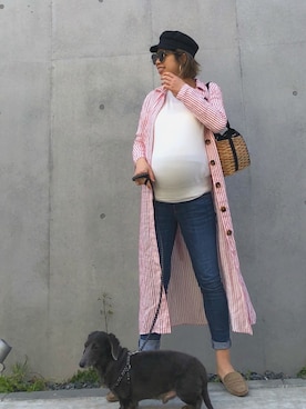 「ロールアップ」｜「アイテム（シャツワンピース）」を使った、naaaamiさん（レディース・158cm）の春コーディネート