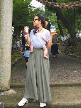 「プリーツ」｜「アイテム（サロペット/オーバーオール）」を使った、naaaamiさん（レディース・158cm）の夏コーディネート