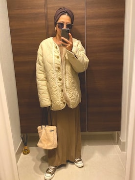 「ヘアバンド」｜「アイテム（ノーカラージャケット）」を使った、naaaamiさん（レディース・158cm）の秋コーディネート