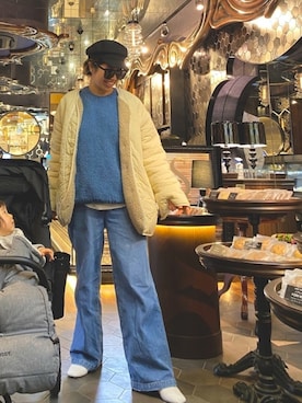 「ブルーコーデ」｜「アイテム（ノーカラージャケット）」を使った、naaaamiさん（レディース・158cm）の冬コーディネート