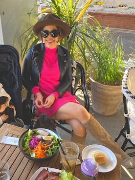 「ハットコーデ」｜「アイテム（ライダースジャケット）」を使った、naaaamiさん（レディース・158cm）の冬コーディネート