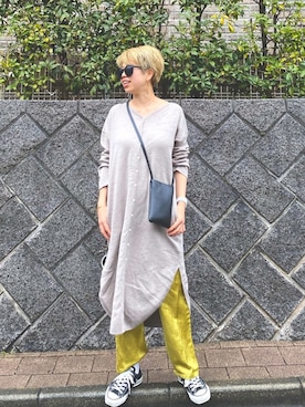 「サテンパンツ」｜「アイテム（チュニック）」を使った、naaaamiさん（レディース・158cm）の春コーディネート