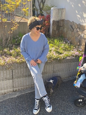 「BLACK BY MOUSSY（ブラックバイマウジー）のJAVA light gray denim<ジャワ ライトグレーデニム>（デニムパンツ）」を使った、naaaamiさん（レディース・158cm）の春コーディネート