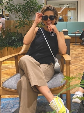 「ストレートパンツ」｜「アイテム（オールインワン・サロペット）」を使った、naaaamiさん（レディース・158cm）の夏コーディネート