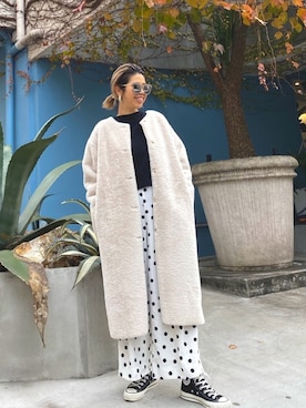 「converse」｜「アイテム（ノーカラーコート）」を使った、naaaamiさん（レディース・158cm）の冬コーディネート