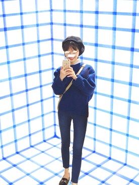 「毛衣」｜「アイテム（ハンチング/ベレー帽）」を使った、Tianさん（レディース・155cm）の春コーディネート