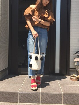 「リメイクデニム」｜「アイテム（シャツ/ブラウス）」を使った、chiiiiiiichanさん（レディース・150cm）の春コーディネート