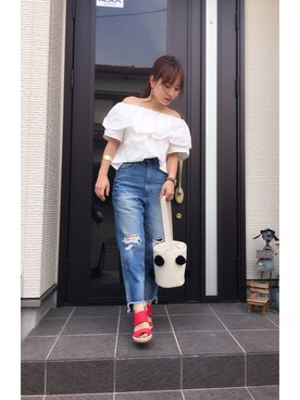 「リメイクデニム」｜「アイテム（シャツ/ブラウス）」を使った、chiiiiiiichanさん（レディース・150cm）の春コーディネート