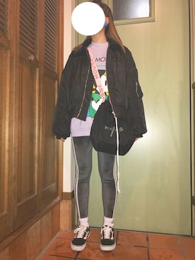 「jouetie（ジュエティ）のアイテム（MA-1）」を使った、りなてぃさん（レディース・166cm）の冬コーディネート