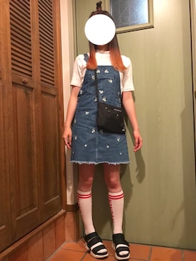 「ハイソックス」｜「アイテム（オールインワン・サロペット）」を使った、りなてぃさん（レディース・166cm）の夏コーディネート
