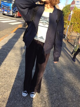 「BACK NUMBER（バックナンバー）のアイテム（MA-1）」を使った、りんさん（レディース・160cm）の春コーディネート