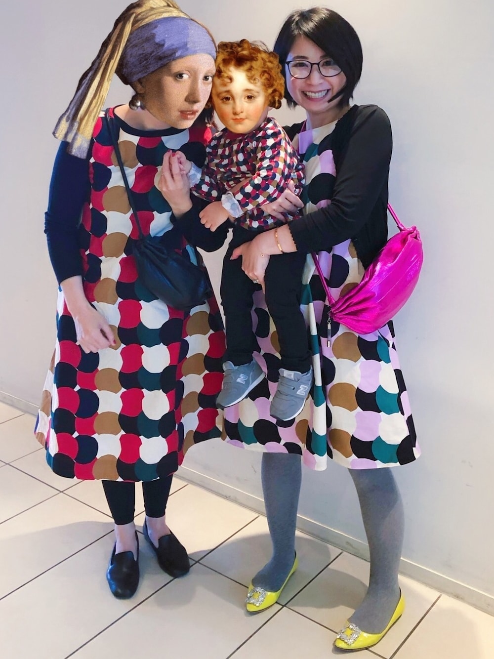 「ユニクロマリメッコ、UNIQLO、ユニクロ、marimekko、マリメッコ、マリメッコワンピース、manolo blahnik、マノロブラニク、ワンピース、おそろいコーデ」｜「Manolo BlahnikのManolo Blahnik Hangisi Flat (Women)（シューズ、イエロー系）」を使った、ayyaaamekkoさん（レディース・150cm）の夏コーディネートの1枚目の写真