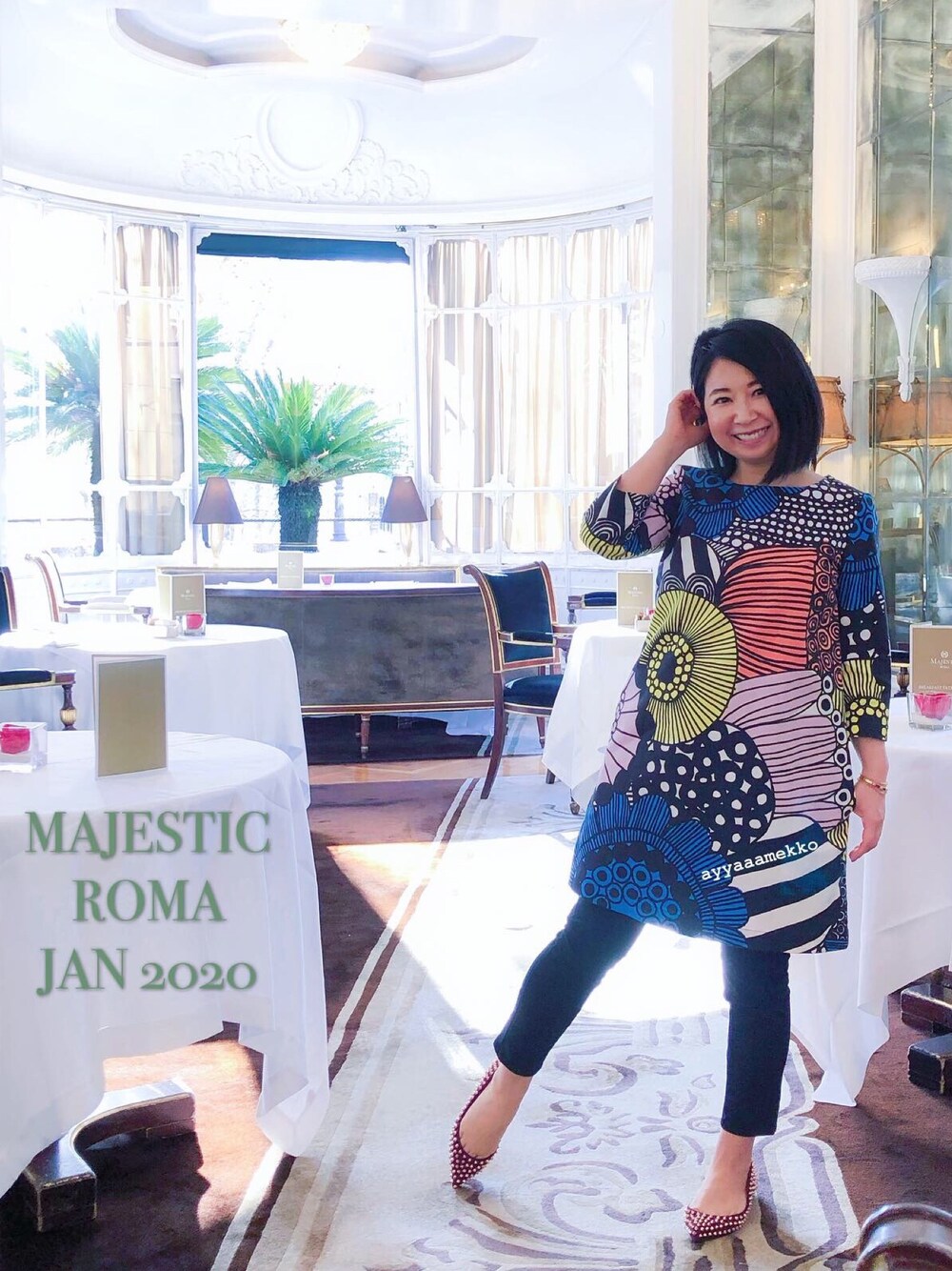 「marimekko、マリメッコ、マリメッコワンピース、SIIRTOLAPUUTARHA、シールトラプータルハ、Christian Louboutin、majesticroma、春節2020はイタリア旅行へ、イタリア、Roma」｜「marimekkoのSIIRTOLAPUUTARHA / UNELMA DRESS（ワンピース、ブラック系）」を使った、ayyaaamekkoさん（レディース・150cm）の夏コーディネートの1枚目の写真