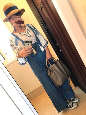 「RAY CASSIN（レイカズン）のアイテム（サロペット/オーバーオール）」を使った、ma_kiさん（レディース・158cm）の夏コーディネート