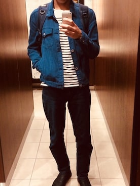 「アイテム（デニムジャケット）」を使った、かおるさん（メンズ・175cm）の夏コーディネート