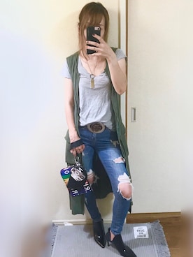 「EGOIST（エゴイスト）のアイテム（デニムパンツ）」を使った、harunaさん（レディース・154cm）の秋コーディネート