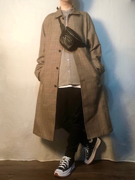 「KUUUPY」｜「アイテム（ステンカラーコート）」を使った、ちひ@インスタ相互フォロバ＊さん（メンズ・170cm）の秋コーディネート