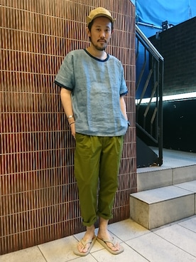 「and wander（アンドワンダー）のアイテム（帽子）」を使った、naouさん（メンズ・182cm）の夏コーディネート