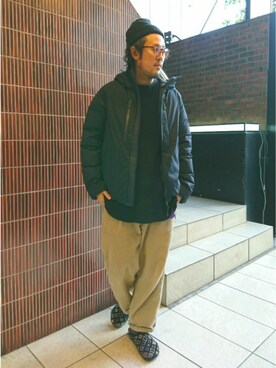 「F/CE. （エフシーイー）のアイテム（ダウンジャケット/コート）」を使った、naouさん（メンズ・182cm）の秋コーディネート