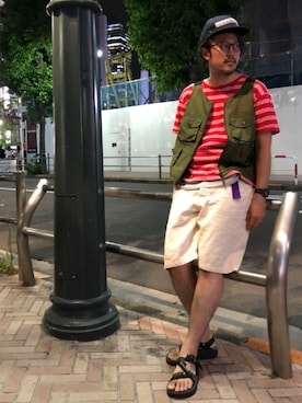 「MANASTASH（マナスタッシュ）のアイテム（ベスト）」を使った、naouさん（メンズ・182cm）の夏コーディネート