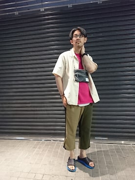 「HOKA（ホカ）のHOKA ONE ONE/ホカ オネオネ　ORA RECOVERY SLIDE（サンダル）」を使った、naouさん（メンズ・182cm）の春コーディネート