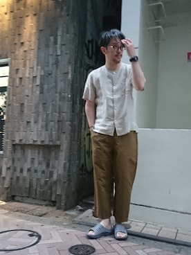 「HOKA（ホカ）のHOKA ONE ONE/ホカ オネオネ　ORA RECOVERY SLIDE（サンダル）」を使った、naouさん（メンズ・182cm）の春コーディネート