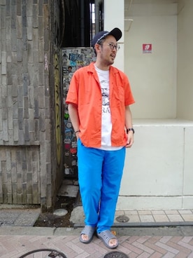 「HOKA（ホカ）のHOKA ONE ONE/ホカ オネオネ　ORA RECOVERY SLIDE（サンダル）」を使った、naouさん（メンズ・182cm）の夏コーディネート