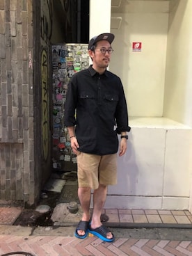 「HOKA（ホカ）のHOKA ONE ONE/ホカ オネオネ　ORA RECOVERY SLIDE（サンダル）」を使った、naouさん（メンズ・182cm）の夏コーディネート