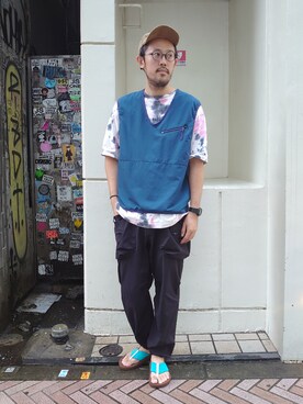 「MANASTASH（マナスタッシュ）のアイテム（ベスト）」を使った、naouさん（メンズ・182cm）の夏コーディネート
