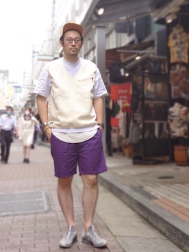 「MANASTASH（マナスタッシュ）のアイテム（ベスト）」を使った、naouさん（メンズ・182cm）の夏コーディネート