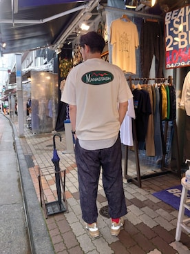 naouさんの「MANASTASH/マナスタッシュ　ORIGINAL LOGO CHILLIMESH TEE オリジナルロゴチリメッシュティー」を使ったコーディネート