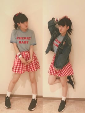 「原宿」｜「アイテム（デニムジャケット）」を使った、星野にぁさん（レディース・155cm）の春コーディネート