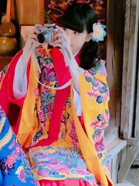 「琉球村のやつのアイテム（ワンピース/ドレス、イエロー系）」を使った、星野にぁさん（レディース・155cm）の春コーディネート