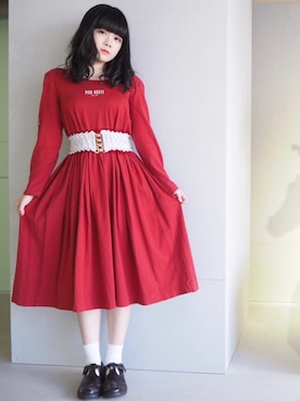 「red」｜「アイテム（その他）」を使った、星野にぁさん（レディース・155cm）の春コーディネート