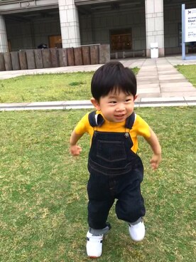 「PETIT BATEAU（プチバトー）のアイテム（オールインワン・サロペット）」を使った、xin@相互さん（キッズ・80cm）の夏コーディネート