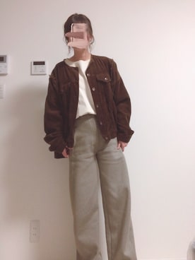 「秋のブラウンスタイル」｜「アイテム（ブルゾン）」を使った、kaorunさん（レディース・160cm）の秋コーディネート