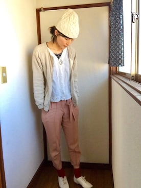 「靴下チラ見せ」｜「アイテム（ニットキャップ/ビーニー）」を使った、komunonさん（レディース・166cm）の冬コーディネート