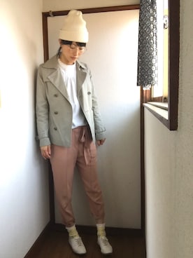 「靴下チラ見せ」｜「アイテム（ニットキャップ/ビーニー）」を使った、komunonさん（レディース・166cm）の春コーディネート