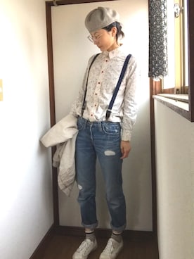 「靴下チラ見せ」｜「アイテム（ハンチング/ベレー帽）」を使った、komunonさん（レディース・166cm）の春コーディネート