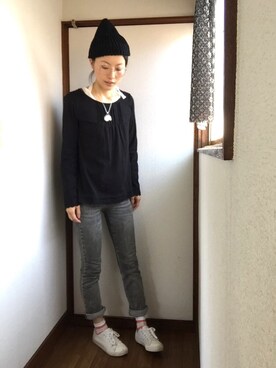 「靴下チラ見せ」｜「アイテム（ニットキャップ/ビーニー）」を使った、komunonさん（レディース・166cm）の春コーディネート